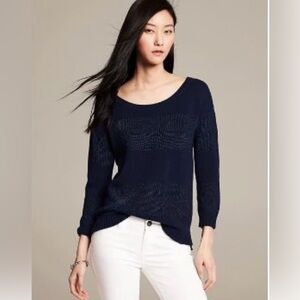 Banana Republic Size S Metallic Striped Sweater Navy Blue Long Sleeve